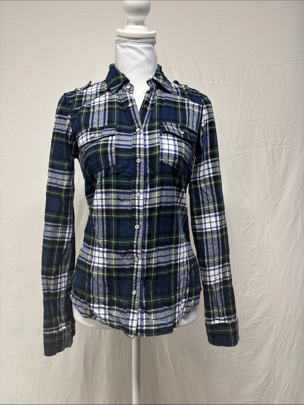 Garage Navy, Green & White Plaid Snap Down Shirt